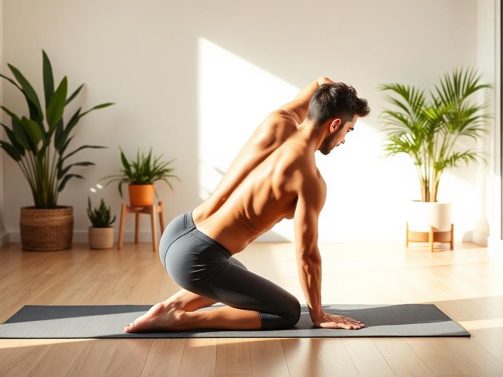 Mann macht Vorwärtsbeuge zur Dehnung